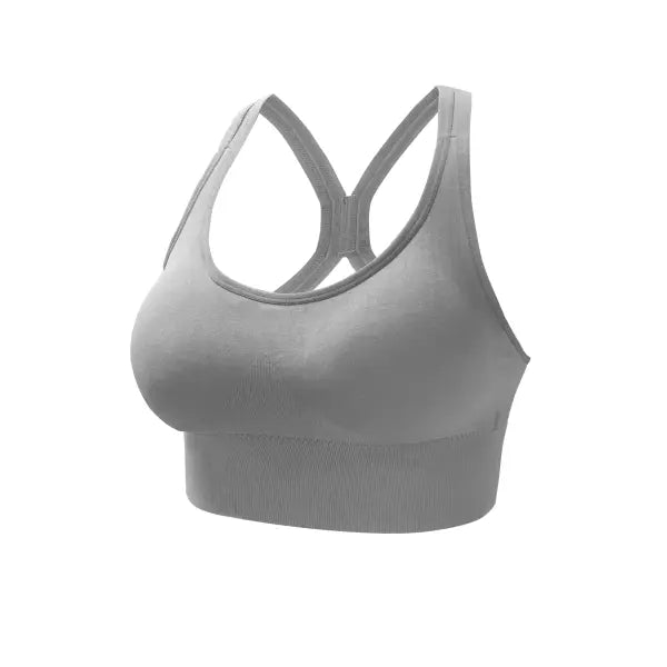 Wire Free Yoga Tank Bra Nylon Knit Breathable Comfort Seamless Design - GRAY / L