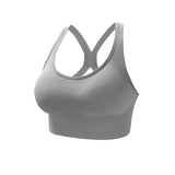 Wire Free Yoga Tank Bra Nylon Knit Breathable Comfort Seamless Design - GRAY / L
