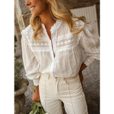 Spring/Summer 2026 New Arrivals European & American Women’s Wear Vacation Style Solid-Colour Lace-Up Embroidered Blouse