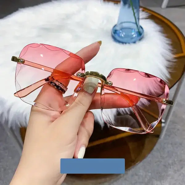 Trendy Square Rimless Sunglasses for Women Luxury Brand Designer - C6 / white