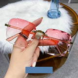 Trendy Square Rimless Sunglasses for Women Luxury Brand Designer - C6 / white