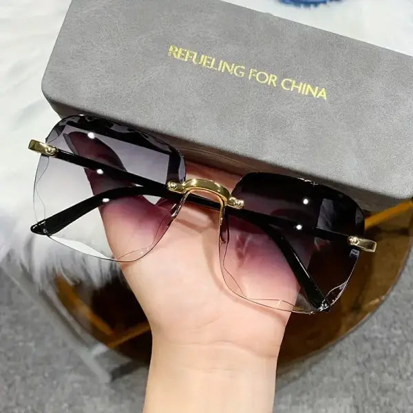 Trendy Square Rimless Sunglasses for Women Luxury Brand Designer - C1 / white