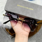Trendy Square Rimless Sunglasses for Women Luxury Brand Designer - C1 / white