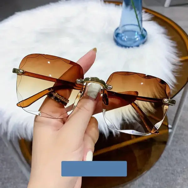 Trendy Square Rimless Sunglasses for Women Luxury Brand Designer - C2 / white