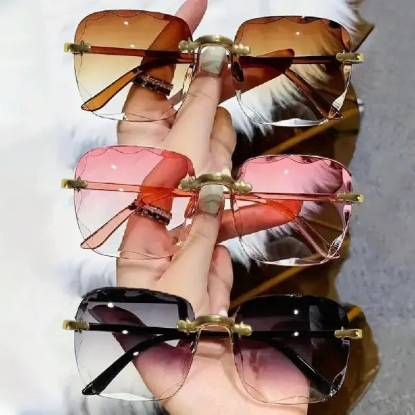 Trendy Square Rimless Sunglasses for Women Luxury Brand Designer - 3PCS / white