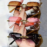 Trendy Square Rimless Sunglasses for Women Luxury Brand Designer - 3PCS / white