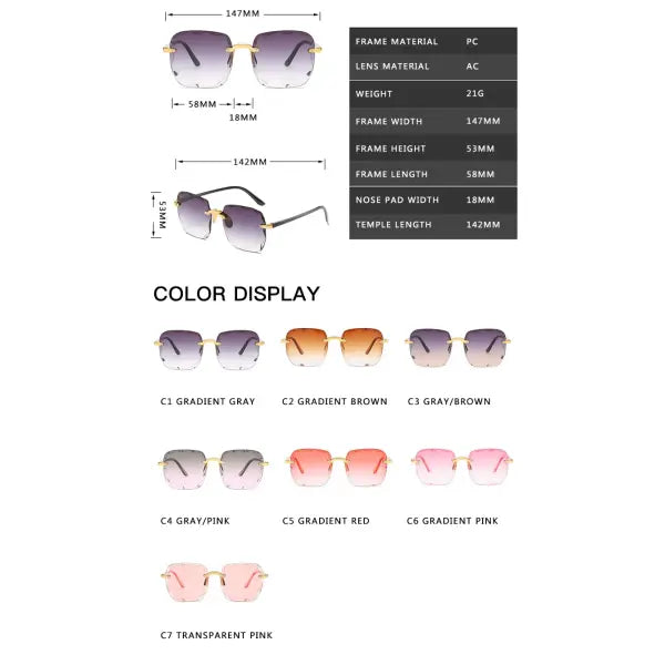 Trendy Square Rimless Sunglasses for Women Luxury Brand Designer