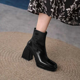 Square Toe Popular Cowhide Platform Boots with Waterproof Feature - Himpall