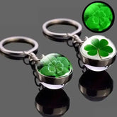 St. Patrick's Day Keychain with Glowing Clover Pendant and Luminous Glass Cabochon - Himpall