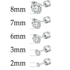 Stainless Steel CZ Zircon Earrings with Crystal Screw Titanium Ear Studs - Himpall