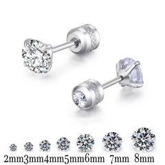 Stainless Steel CZ Zircon Earrings with Crystal Screw Titanium Ear Studs - Himpall