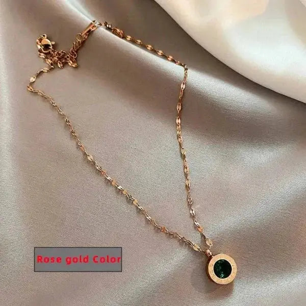 Elegant stainless steel necklace with rose gold chain and roman digital pendant