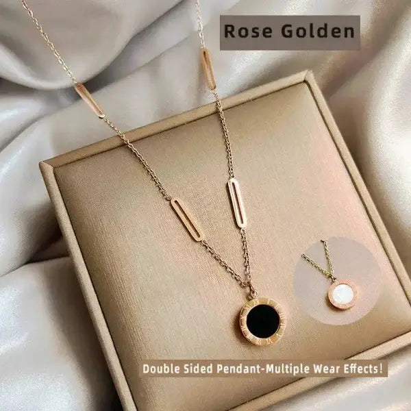 Elegant stainless steel necklace with rose gold roman digital pendant