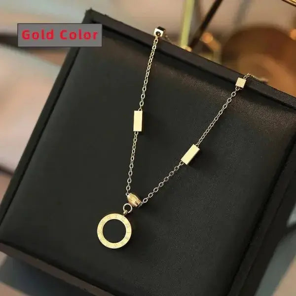 Stainless Steel Necklace with Roman Digital Pendant for Elegant Style - Style B - Jewelry