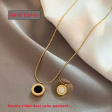 Elegant stainless steel pendant necklace with roman digital pendant and double-sided gold inserts