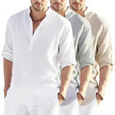 Stand Collar Long Sleeve Cotton Linen Shirt Casual Loose Style - None