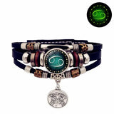 Luminous leather bracelet multi layered rope chain astrology style - 11- Cancer