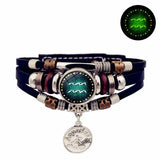 Luminous leather bracelet multi layered rope chain astrology style - 8-Aquarius