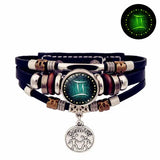 Luminous leather bracelet multi layered rope chain astrology style - 9-Gemini
