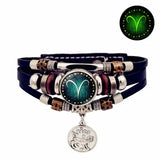 Luminous leather bracelet multi layered rope chain astrology style - 7- Aries