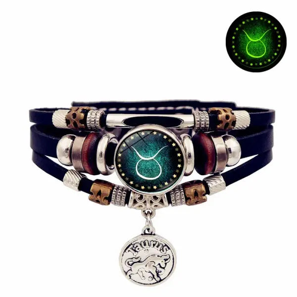 Luminous leather bracelet multi layered rope chain astrology style - 1- Taurus
