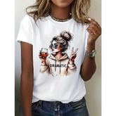 Streetwear 90s Women’S Casual Graphic T-Shirt ’Dramatic’ Print with Wine Print Short Sleeve T Shirt Clothing Top Tee