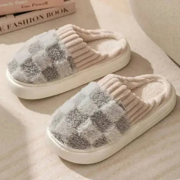 Stylish Cozy Home Plaid Slippers for Women with a Trendy Twist - Grey-42-43