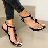 Stylish Flat Summer Footwear with Buckle Detail for Women - Black / 34 - shoes & bages