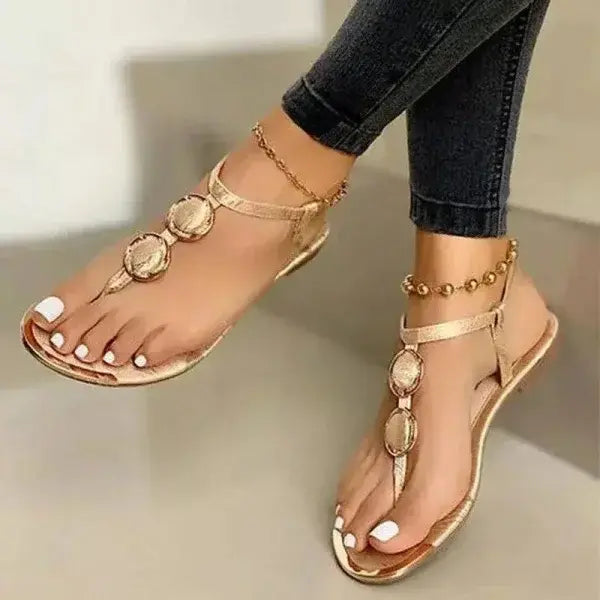 Stylish Flat Summer Footwear with Buckle Detail for Women - shoes & bages
