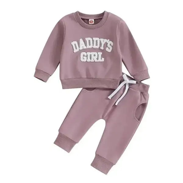 Stylish infant clothing set: mauve sweatsuit with Daddys Girl text