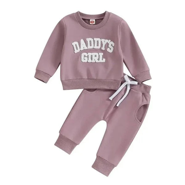 Stylish infant clothing set: mauve sweatsuit with Daddys Girl text