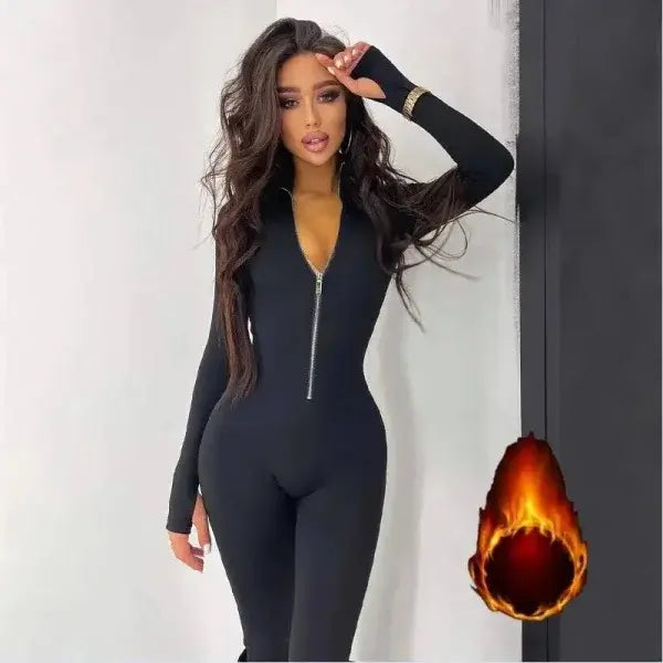 Stylish Long Sleeve Skiing Jumpsuit for Winter Sports - black / L