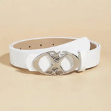 Unisex Oval Cross Metal Buckle Belt in Durable Geometric PU Leather - NDXXX white / 103CM