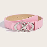 Unisex Oval Cross Metal Buckle Belt in Durable Geometric PU Leather - NDXXX pink / 103CM