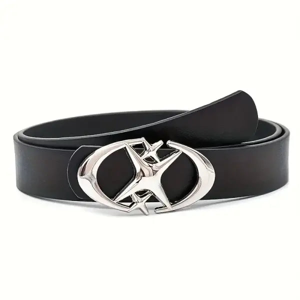 Unisex Oval Cross Metal Buckle Belt in Durable Geometric PU Leather - NDXXX / 103CM