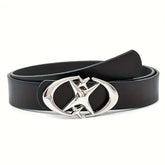 Unisex Oval Cross Metal Buckle Belt in Durable Geometric PU Leather - NDXXX / 103CM