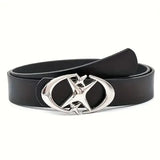 Unisex Oval Cross Metal Buckle Belt in Durable Geometric PU Leather - NDXXX / 103CM