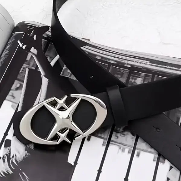 Unisex Oval Cross Metal Buckle Belt in Durable Geometric PU Leather