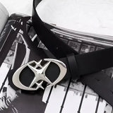 Unisex Oval Cross Metal Buckle Belt in Durable Geometric PU Leather