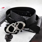 Unisex Oval Cross Metal Buckle Belt in Durable Geometric PU Leather