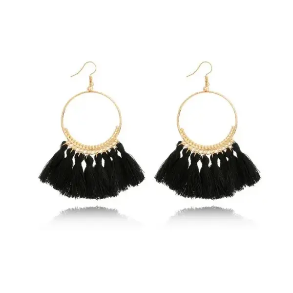 Stylish Round Drop Dangle Earrings for Bold Fashion Statements - Black