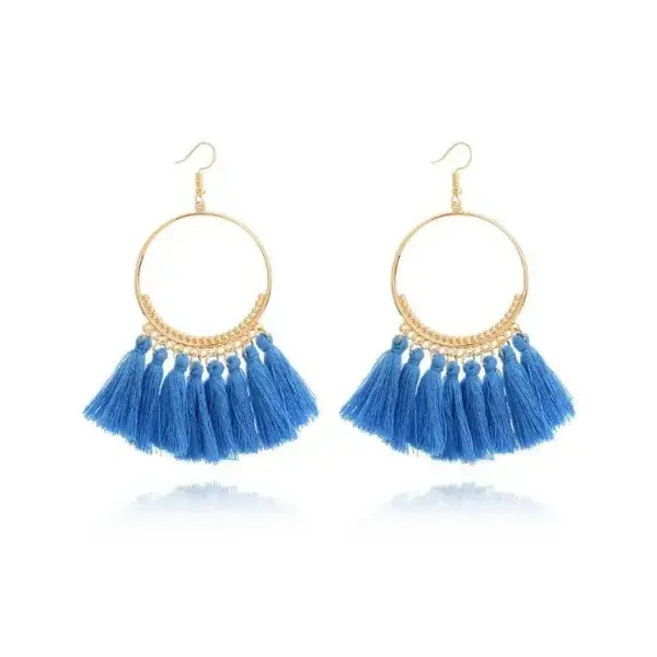 Stylish Round Drop Dangle Earrings for Bold Fashion Statements - Blue