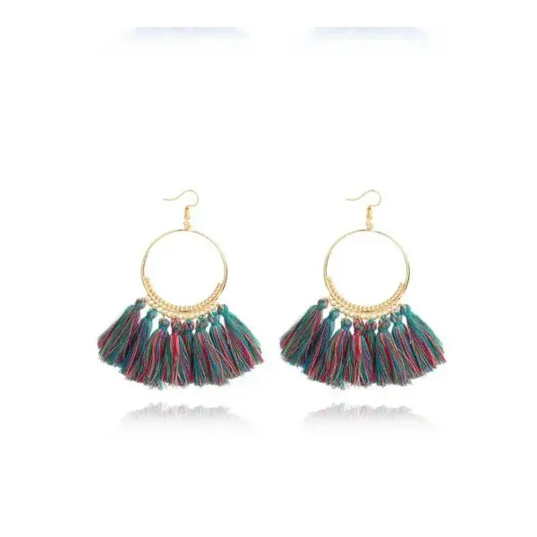 Stylish Round Drop Dangle Earrings for Bold Fashion Statements - Green color