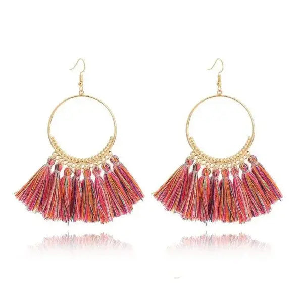 Stylish Round Drop Dangle Earrings for Bold Fashion Statements - Red color