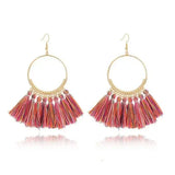 Stylish Round Drop Dangle Earrings for Bold Fashion Statements - Red color