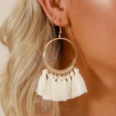 Stylish Round Drop Dangle Earrings for Bold Fashion Statements - White