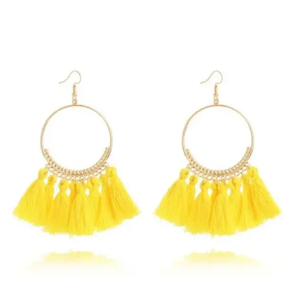 Stylish Round Drop Dangle Earrings for Bold Fashion Statements - Yellow