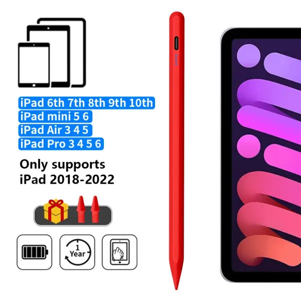 Palm Rejection Stylus Pen Metal Magnetic Suction Fast Charging iPad - red