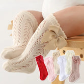 Baby Girl Knee-High Socks – Bow Mesh Cotton Long Socks for Toddlers 0–3Y Spanish Style Lace