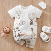 Baby Cartoon Animal Print Bodysuit – Short Sleeve Casual One-Piece for Boys & Girls - GRAY / 0-3M